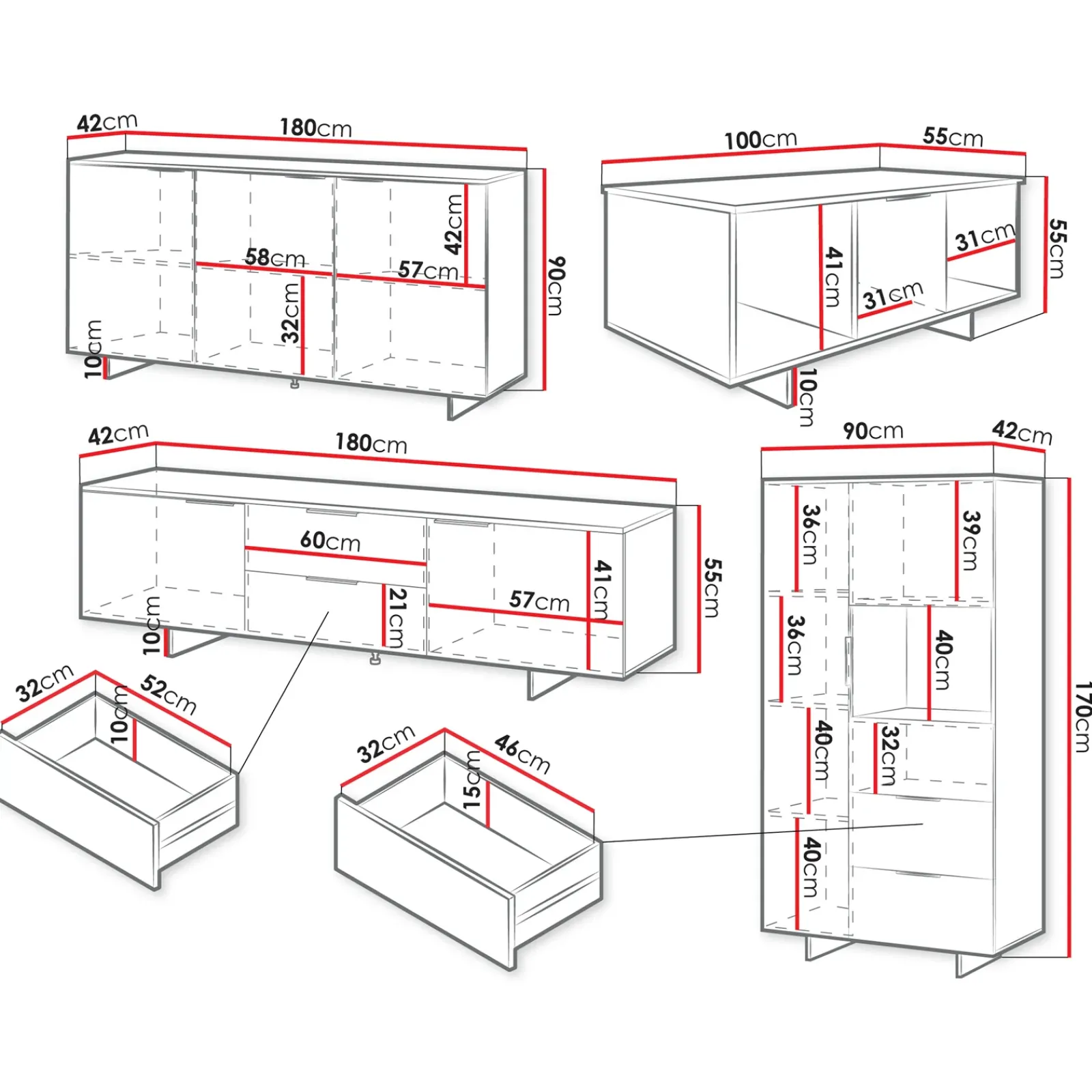 Garnero Arredamenti Set Mobili Soggiorno Completo-Set mobili soggiorno completo grigio Stone 2