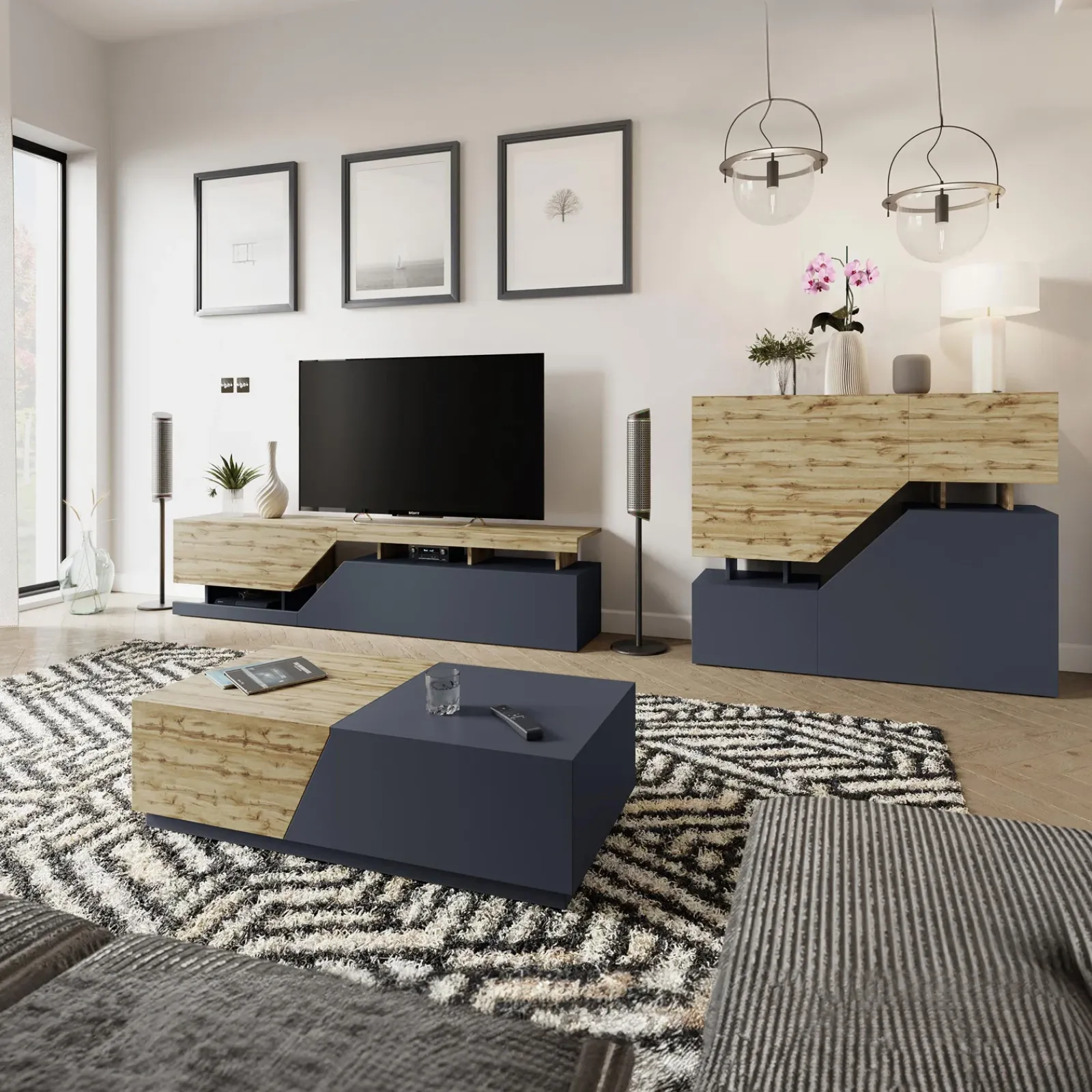 Garnero Arredamenti Set Mobili Soggiorno Completo-Set mobili soggiorno completo rovere antracite Modesta Antracite - Rovere