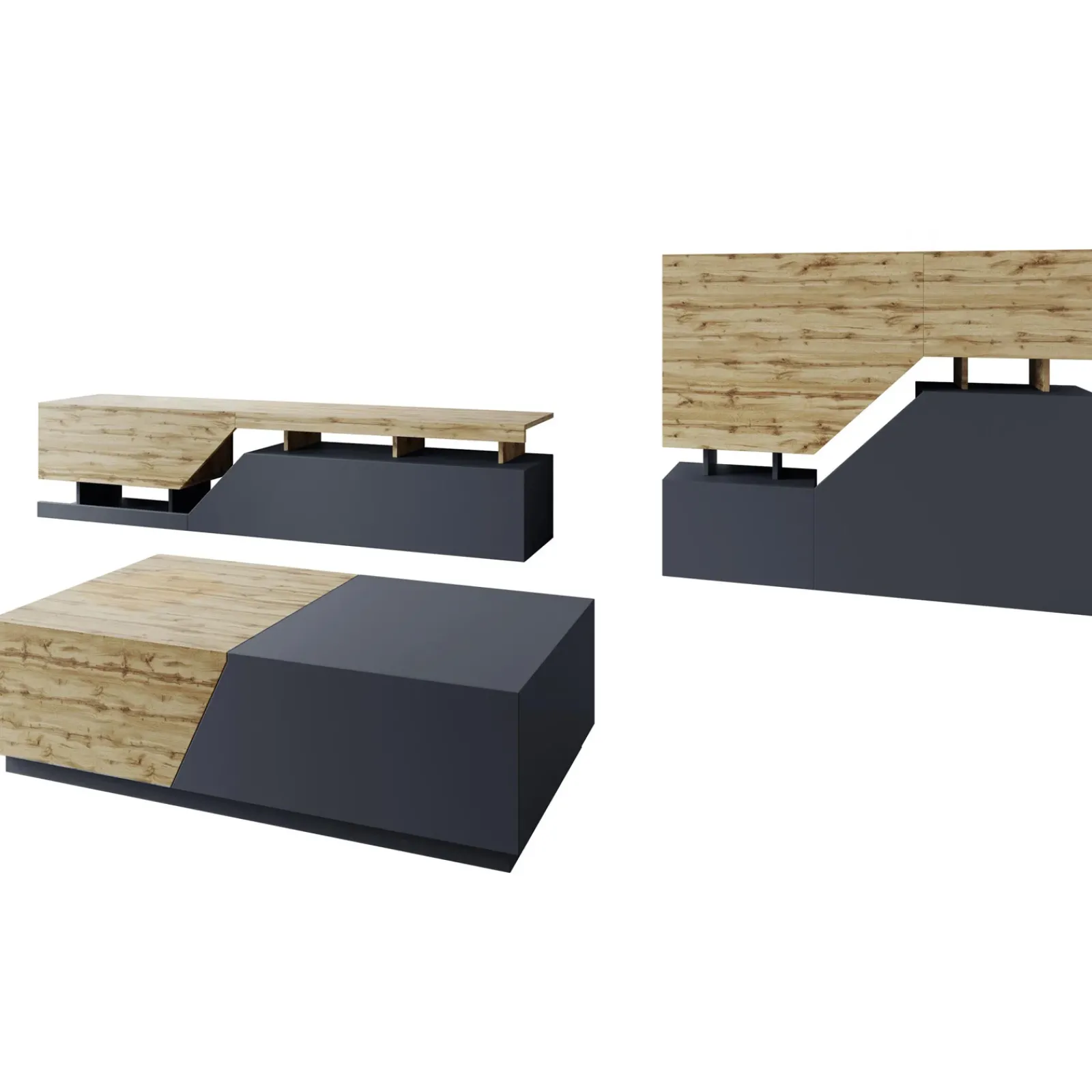 Garnero Arredamenti Set Mobili Soggiorno Completo-Set mobili soggiorno completo rovere antracite Modesta Antracite - Rovere