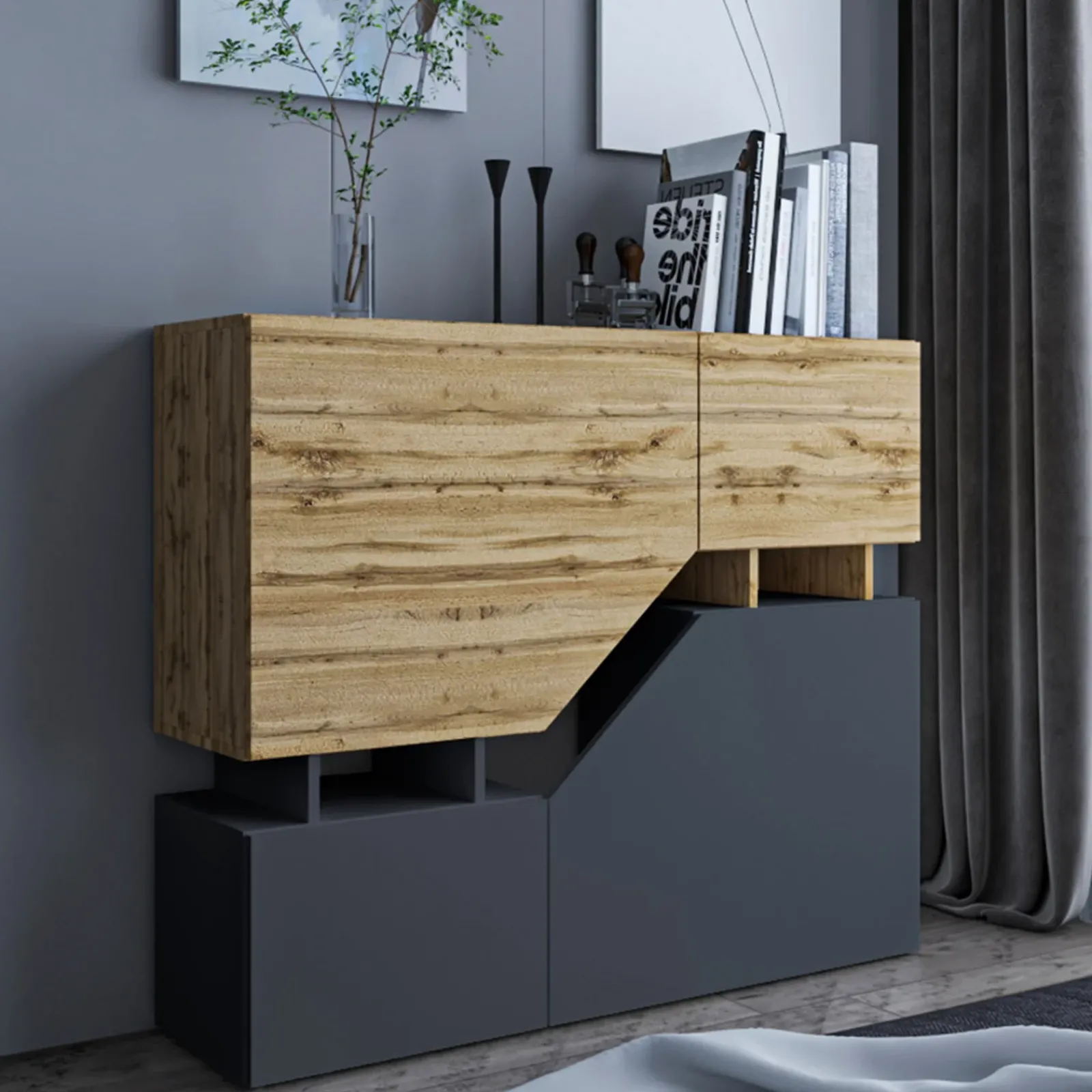 Garnero Arredamenti Set Mobili Soggiorno Completo-Set mobili soggiorno completo rovere antracite Modesta Antracite - Rovere