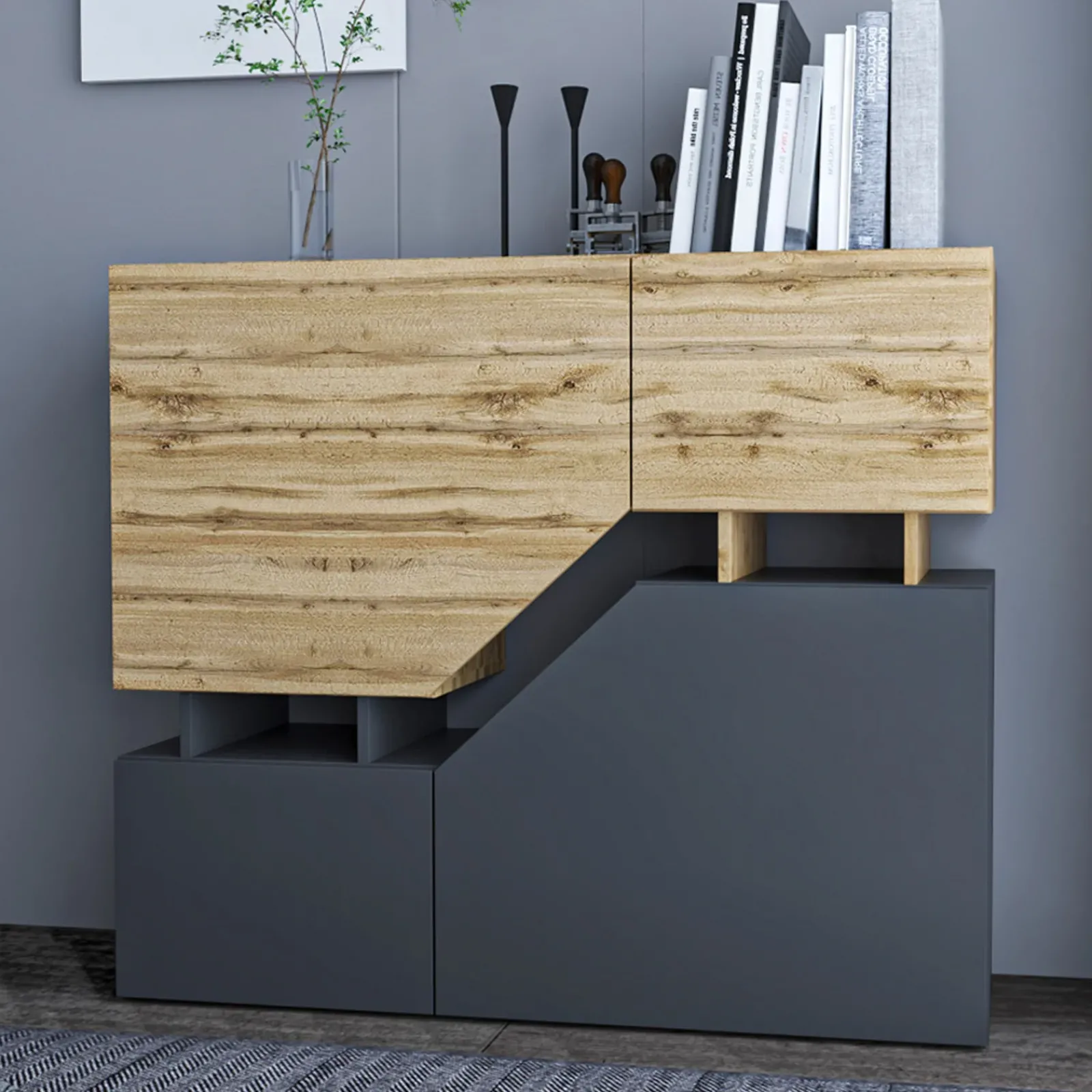 Garnero Arredamenti Set Mobili Soggiorno Completo-Set mobili soggiorno completo rovere antracite Modesta Antracite - Rovere