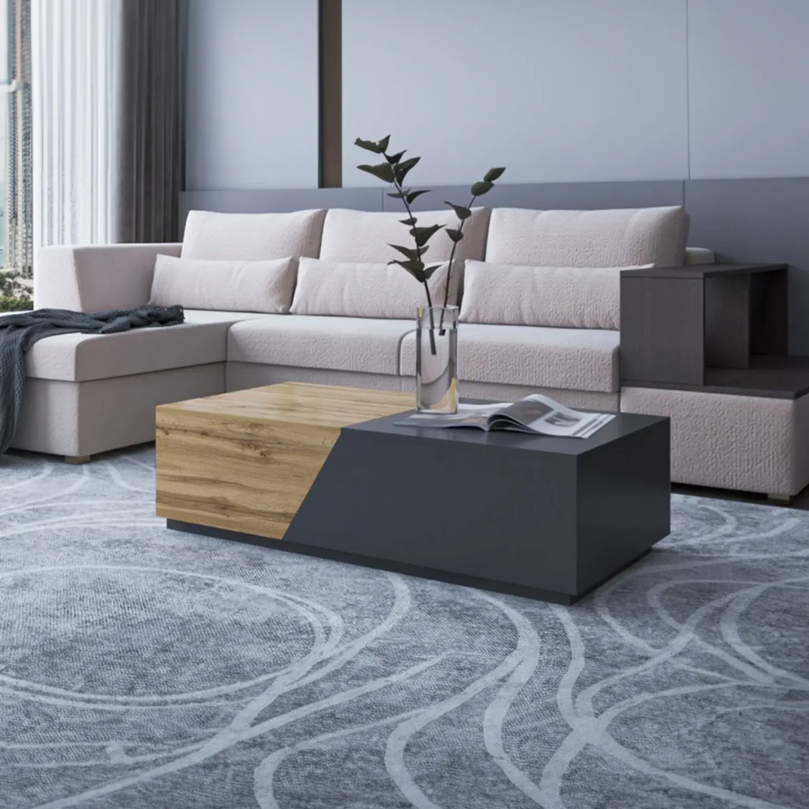 Garnero Arredamenti Set Mobili Soggiorno Completo-Set mobili soggiorno completo rovere antracite Modesta Antracite - Rovere