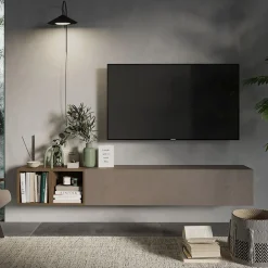 Garnero Arredamenti Parete Attrezzata Sospesa|Pareti Attrezzate-Set pensili con 1 anta  2 cubotti 194x29h cm marrone bronzo rovere scuro Sunset 49 Marrone - Noce