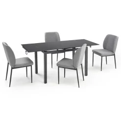 Garnero Arredamenti Set Tavolo Con Sedie|Tavoli Da Pranzo-Set tavolo 110/170cm + 4 sedie imbottite grigio nero Albani