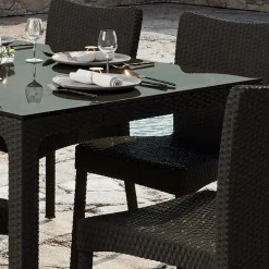 Garnero Arredamenti Set Tavolo E Sedie Da Giardino-Set tavolo da giardino esterno bar dehors rettangolare 150x90cm + 6 sedie effetto rattan Conchiglia Marrone