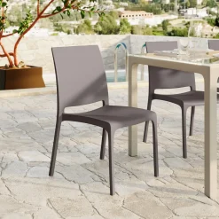Garnero Arredamenti Set Tavolo E Sedie Da Giardino-Set tavolo da giardino esterno dehors con vetro 150x90 cm bianco + 6 sedie grigio tortora Ivy Bianco - Tortora