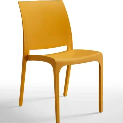 Garnero Arredamenti Set Tavolo E Sedie Da Giardino-Set tavolo da giardino esterno dehors con vetro 150x90 cm bianco + 6 sedie giallo senape Ivy Bianco - Senape