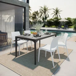 Garnero Arredamenti Set Tavolo E Sedie Da Giardino-Set tavolo da giardino esterno dehors 150x90 cm antracite + 4 sedie bianco Coral Antracite - Bianco