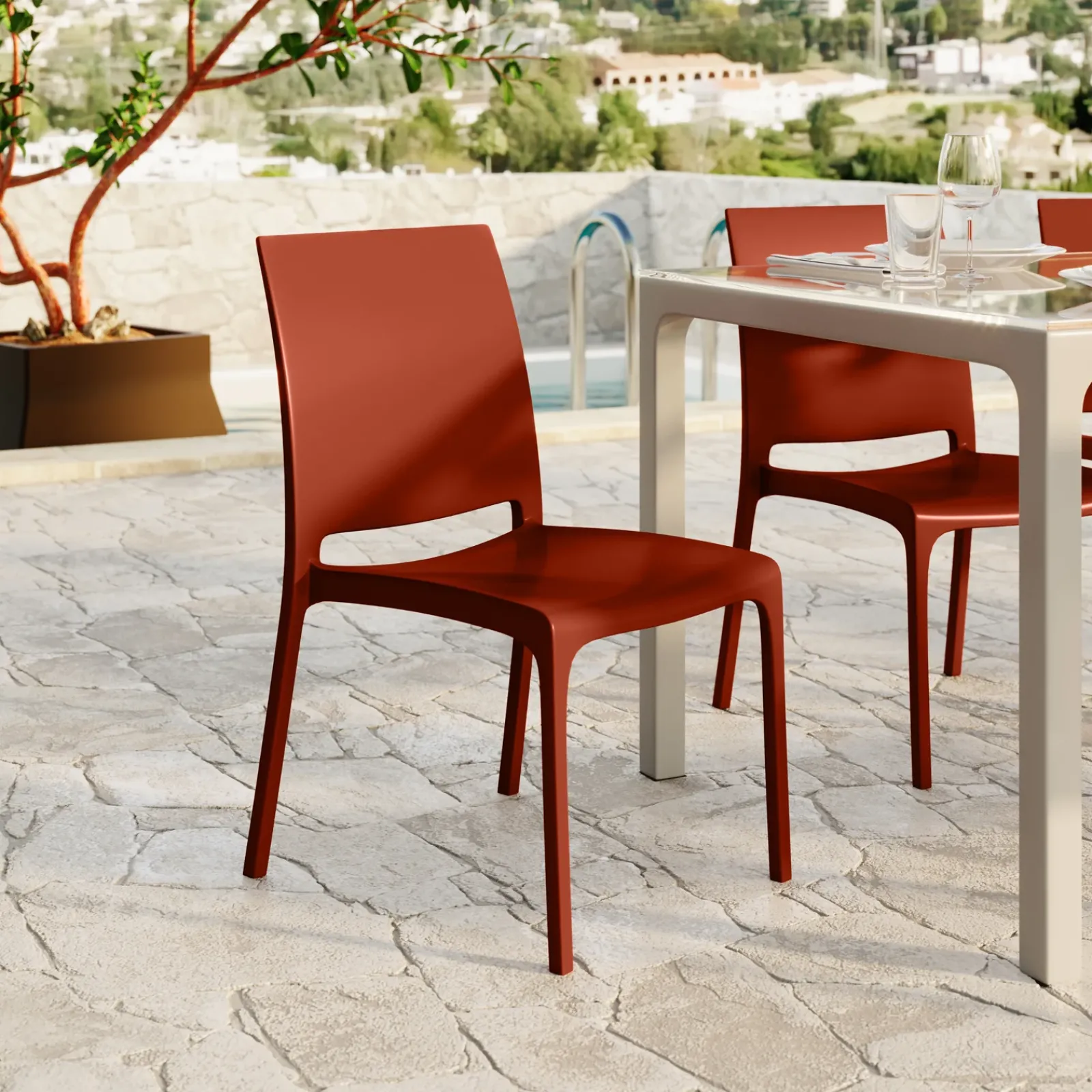 Garnero Arredamenti Set Tavolo E Sedie Da Giardino-Set tavolo da giardino esterno dehors 150x90 cm antracite + 4 sedie rosso mattone Coral Antracite - Rosso