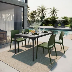 Garnero Arredamenti Set Tavolo E Sedie Da Giardino-Set tavolo da giardino esterno dehors 150x90 cm antracite + 4 sedie verde Coral Antracite - Verde