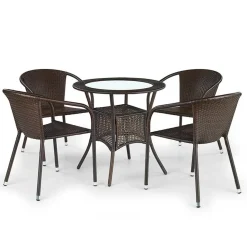Garnero Arredamenti Set Tavolo E Sedie Da Giardino-Set tavolo in vetro 74x74cm + 4 sedie da giardino in rattan marrone Cubby