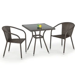 Garnero Arredamenti Set Tavolo E Sedie Da Giardino-Set tavolo in vetro 70x70cm + 2 sedie da giardino in rattan marrone Cubby