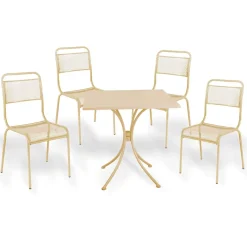 Garnero Arredamenti Salotto Da Giardino-Set tavolo quadrato 70x70cm + 4 sedie da giardino crema Morena