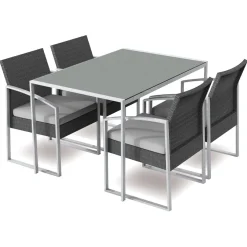 Garnero Arredamenti Set Tavolo E Sedie Da Giardino-Set tavolo rettangolare 120x80cm + 4 sedie da giardino nero Malvin Grigio