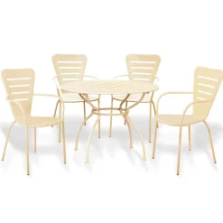 Garnero Arredamenti Salotto Da Giardino-Set tavolo rotondo 106x106cm + 4 sedie da giardino crema Nea
