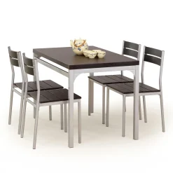 Garnero Arredamenti Set Tavolo E Sedie Da Giardino-Set tavolo 110x75cm + 4 sedie da giardino moderno wengé acciaio Oasi Wengè