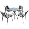Garnero Arredamenti Set Tavolo E Sedie Da Giardino-Set tavolo 70x70cm + 4 sedie da giardino acciaio antracite Aldolfo