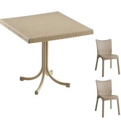 Garnero Arredamenti Set Tavolo E Sedie Da Giardino-Set tavolo 80x80cm + 2 sedie da giardino polipropilene Blossom Tortora