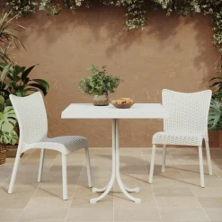 Garnero Arredamenti Set Tavolo E Sedie Da Giardino-Set tavolo 80x80cm + 2 sedie da giardino polipropilene Blossom Bianco