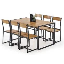 Garnero Arredamenti Set Tavolo Con Sedie|Tavoli Da Pranzo-Set tavolo 140x80cm + 6 sedie moderno acciaio rovere Zamora