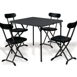 Garnero Arredamenti Set Tavolo E Sedie Da Giardino-Set tavolo 86x86cm + 4 sedie pieghevoli da giardino antracite Tanya