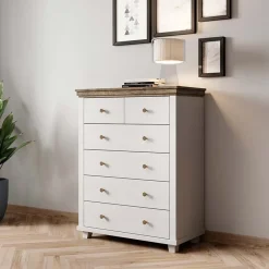 Garnero Arredamenti Comò Cameretta|Comò-Settimino 90x113h cm 6 cassetti moderno quercia Texel Bianco Frassinato