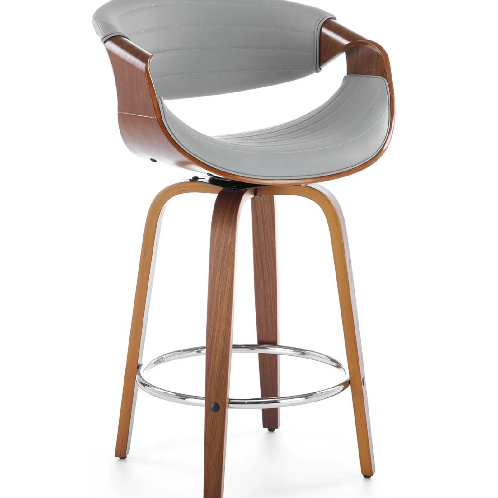 Garnero Arredamenti Sgabelli-Sgabello alto da bar in ecopelle moderno noce grigio Ruby Noce - Grigio