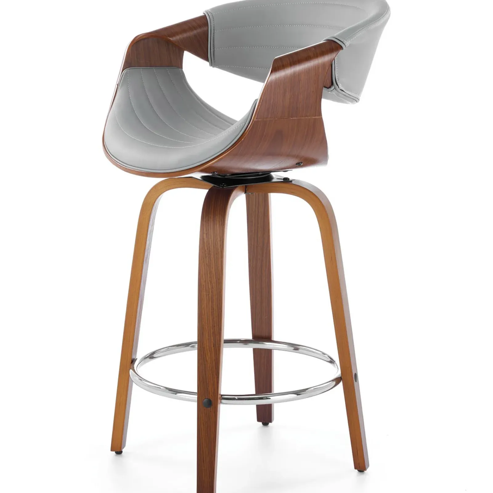 Garnero Arredamenti Sgabelli-Sgabello alto da bar in ecopelle moderno noce grigio Ruby Noce - Grigio