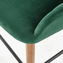 Garnero Arredamenti Sgabelli-Sgabello alto imbottito stile scandinavo in velluto scuro rovere Nate Verde