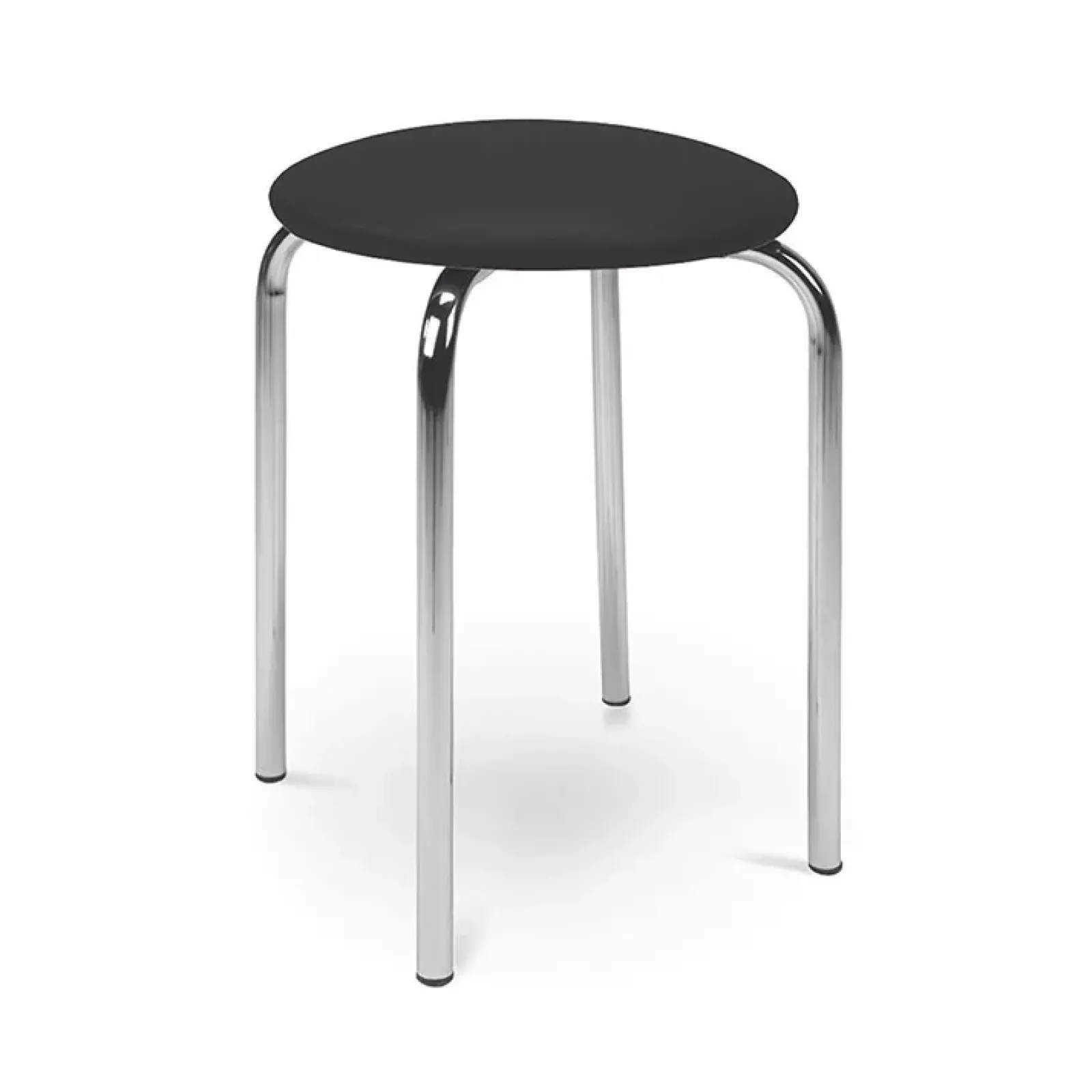 Garnero Arredamenti Sgabelli-Sgabello basso seduta in ecopelle con gambe in acciaio moderno Mali Nero