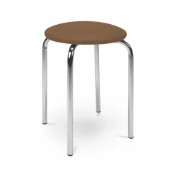 Garnero Arredamenti Sgabelli-Sgabello basso seduta in ecopelle con gambe in acciaio moderno Mali Marrone