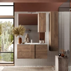 Garnero Arredamenti Specchio Per Bagno|Specchi-Specchiera bagno con led e pensile 80x110cm rovere Alvarez Noce