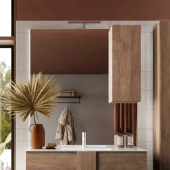 Garnero Arredamenti Specchio Per Bagno|Specchi-Specchiera 100x110cm bagno con led e pensile rovere Alvarez Noce