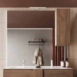 Garnero Arredamenti Specchio Per Bagno|Specchi-Specchiera 120x110cm bagno con led e pensile rovere Alvarez Noce