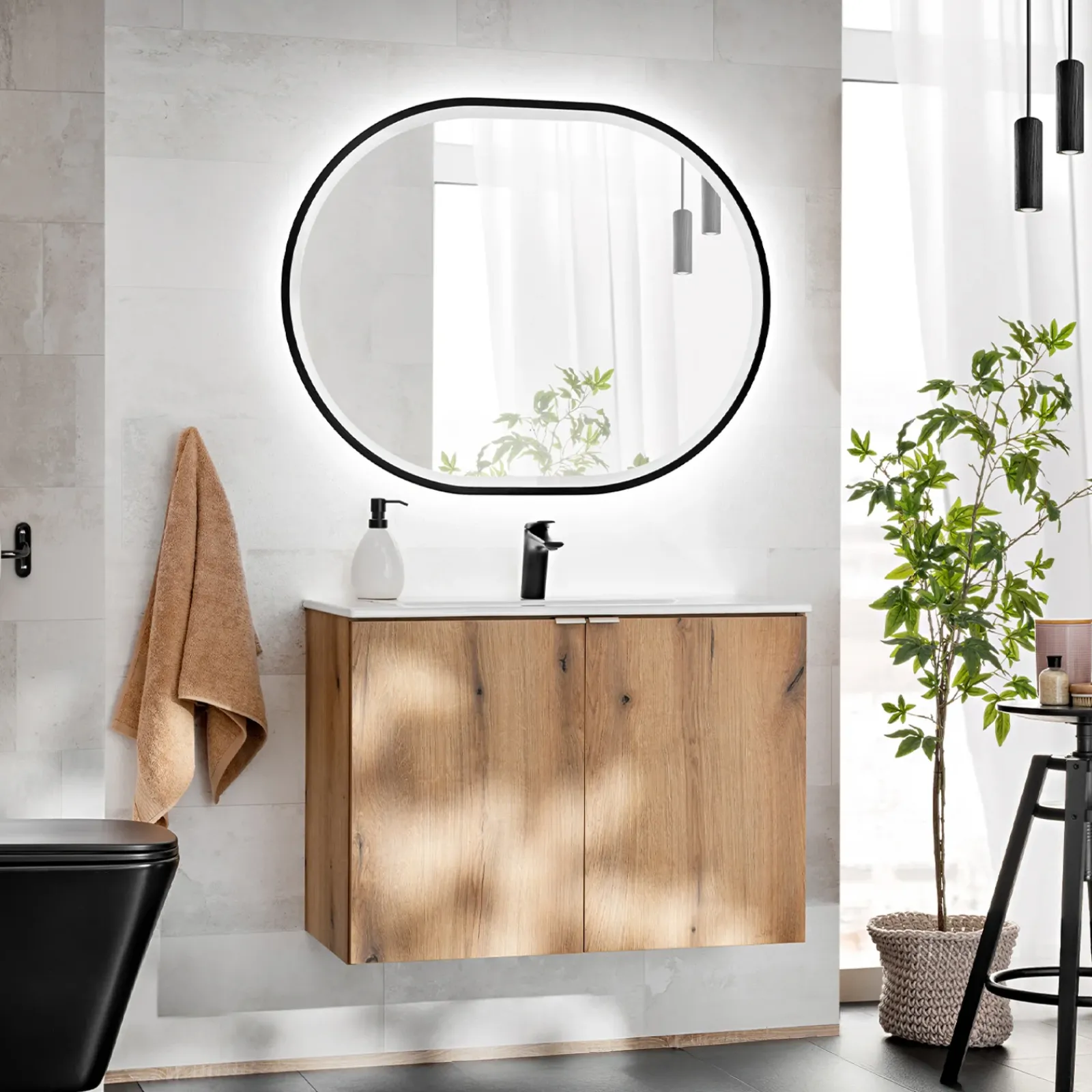 Garnero Arredamenti Specchi|Specchi-Specchio da parete con led 70x90cm Glossy 3 Nero