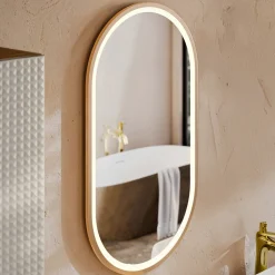 Garnero Arredamenti Specchio Per Bagno|Specchi-Specchio da parete con led 50x90cm dorato Glossy 2 Oro