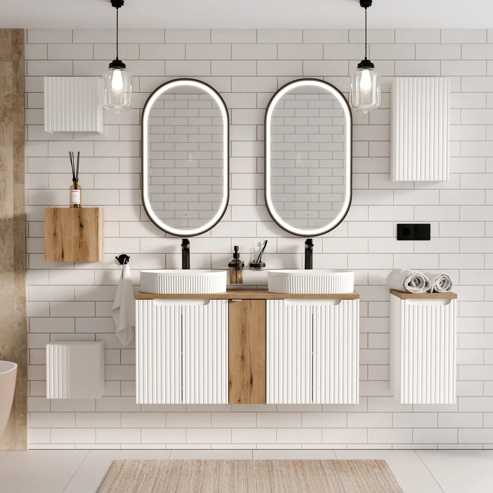 Garnero Arredamenti Specchio Per Bagno|Specchi-Specchio da parete con led 50x90cm Glossy 2 Nero