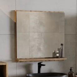 Garnero Arredamenti Specchi|Specchi-Specchio da parete 60x57cm con mensola rovere Bully