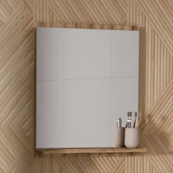 Garnero Arredamenti Specchio Per Bagno|Specchi-Specchio da parete 50x57cm con mensola rovere Bully
