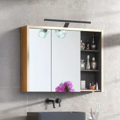 Garnero Arredamenti Specchi|Specchi-Specchio mobile contenitore 100x75cm 2 ante rovere antracite Veny