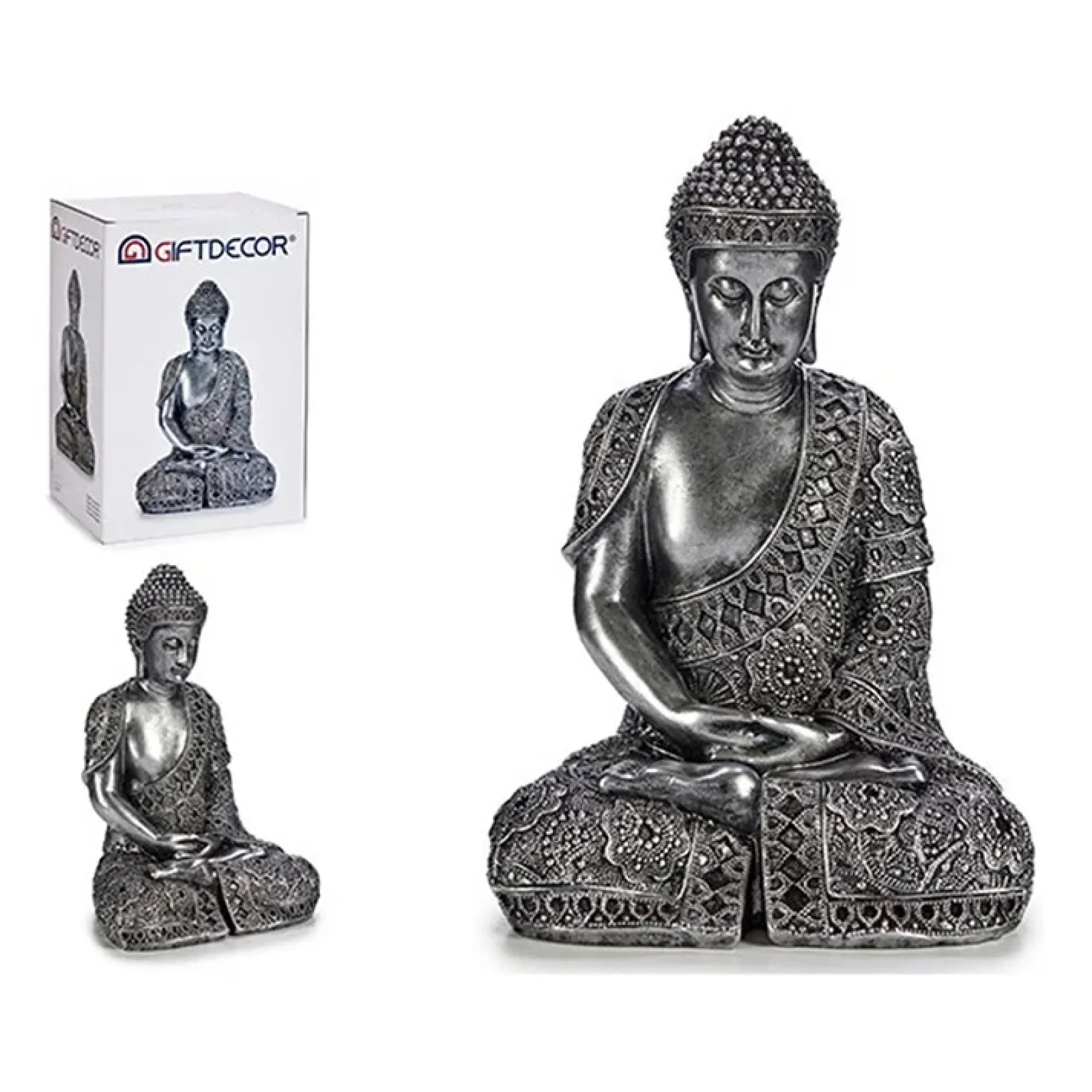 Garnero Arredamenti Decorazioni E Statue-Statua da interno Buddha 20x35cm effetto argento Luise