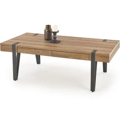 Garnero Arredamenti Tavolini Moderni|Tavolini Moderni-Tavolino da salotto con cassetti 120x55cm noce acciaio nero Yonok