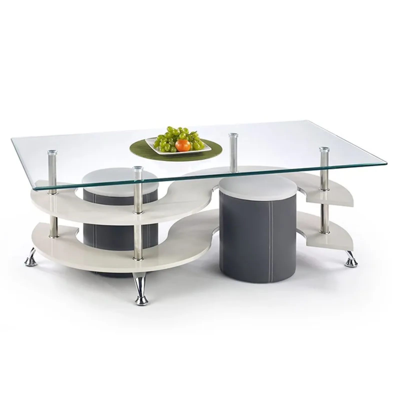 Garnero Arredamenti Tavoli Da Pranzo|Tavolini Da Salotto-Tavolino da salotto con pouf design 130x70cm grigio acciaio Nicolas Grigio - Bianco