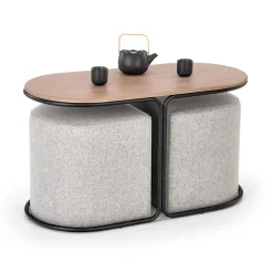 Garnero Arredamenti Tavolini Moderni|Tavolini Moderni-Tavolino da salotto con pouf in tessuto noce grigio nero Duchessa