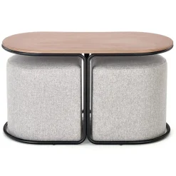Garnero Arredamenti Tavolini Moderni|Tavolini Moderni-Tavolino da salotto con pouf in tessuto noce grigio nero Duchessa