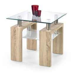 Garnero Arredamenti Tavolini Classici|Tavolini Classici-Tavolino da salotto con ripiano 60x60cm vetro acciaio Herman Rovere