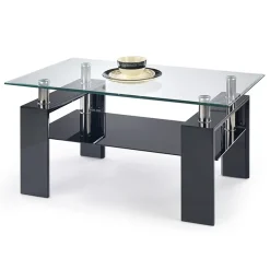 Garnero Arredamenti Tavolini Classici|Tavolini Classici-Tavolino da salotto con ripiano 110x60cm nero vetro acciaio Nigel