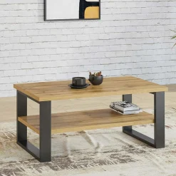 Garnero Arredamenti Tavolini Moderni|Tavolini Moderni-Tavolino da salotto con ripiano 110x60cm quercia metallo nero Petra
