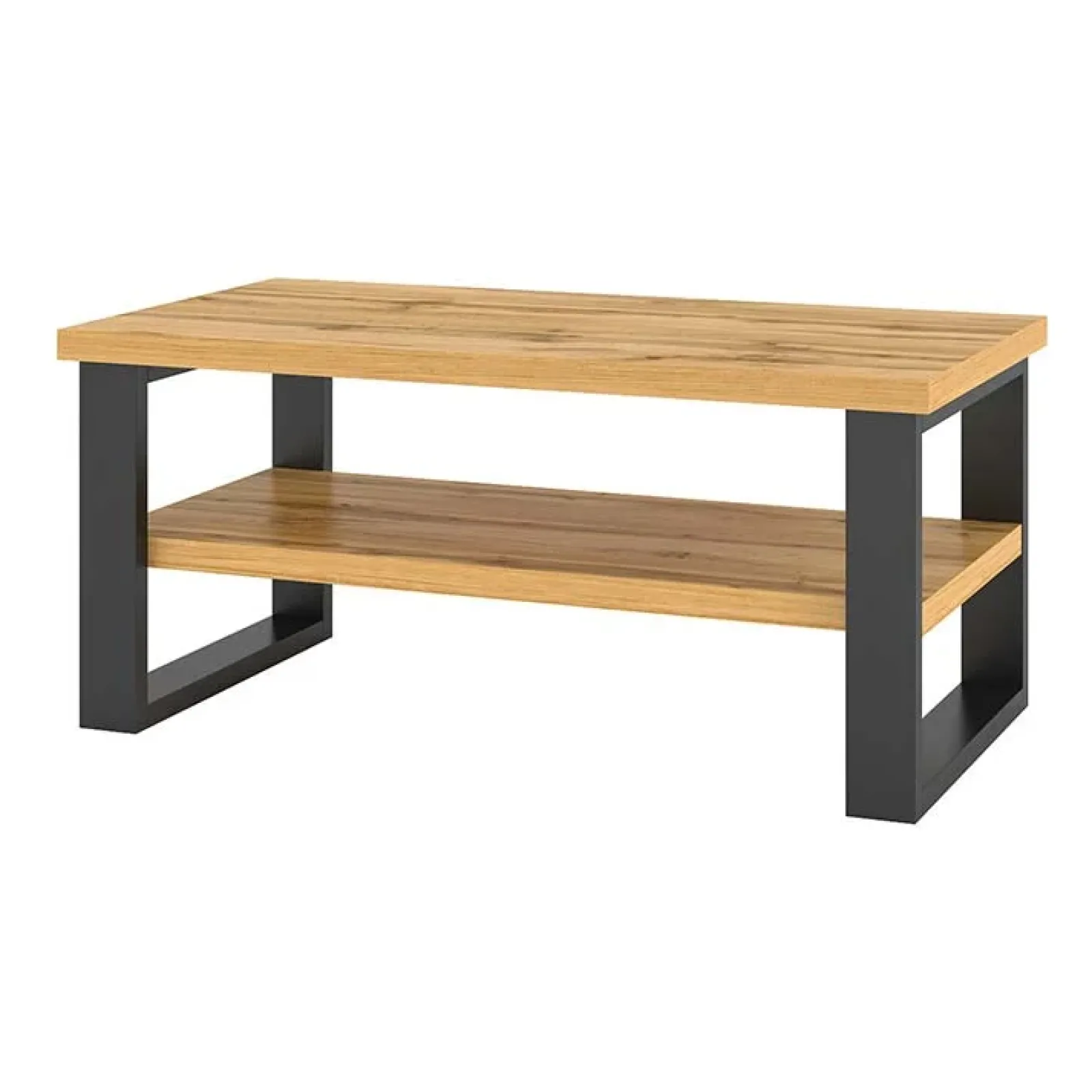 Garnero Arredamenti Tavolini Moderni|Tavolini Moderni-Tavolino da salotto con ripiano 110x60cm quercia metallo nero Petra