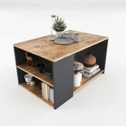 Garnero Arredamenti Tavolini Moderni|Tavolini Moderni-Tavolino da salotto con ripiani 90x48cm antracite rovere Luzon